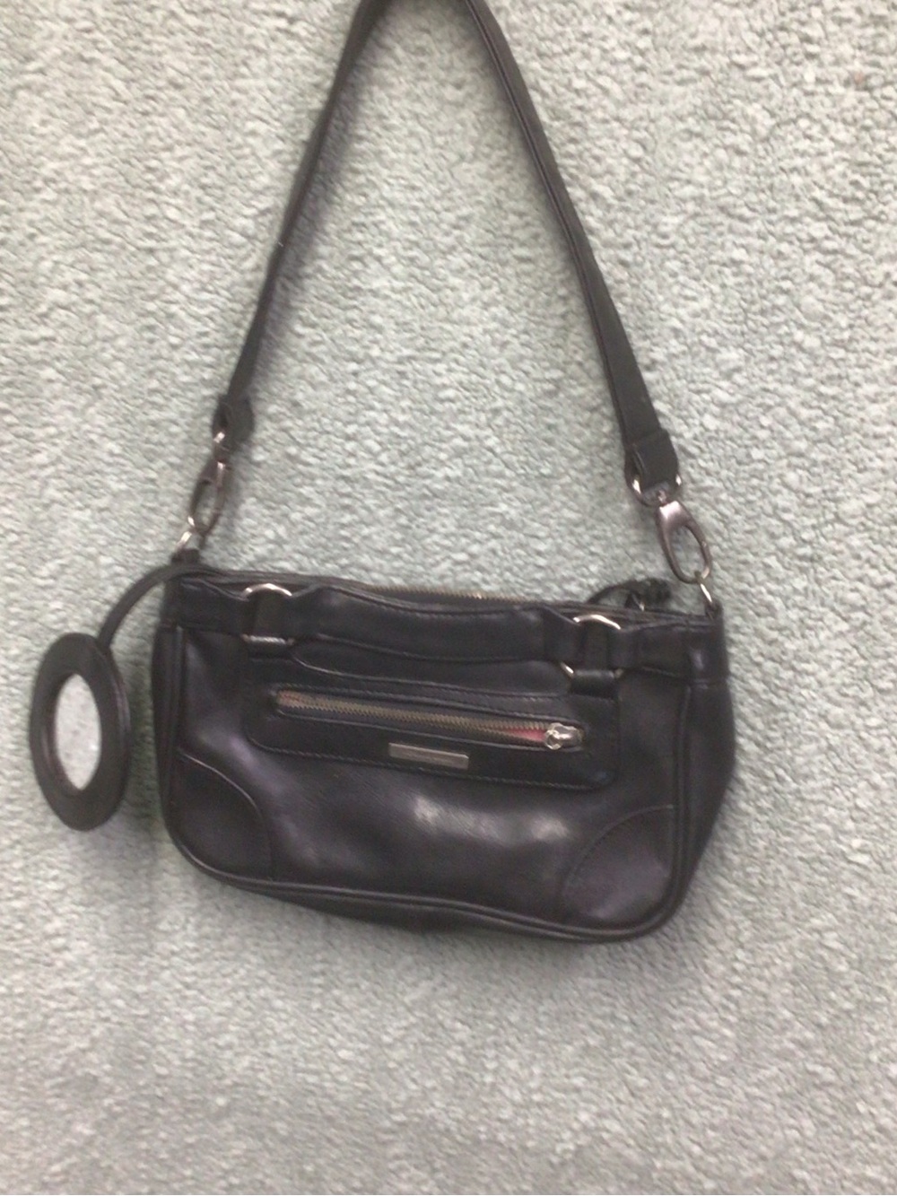 Vintage Victoria's Secret Black Leather Shoulder Bag with Front Zip Pocket